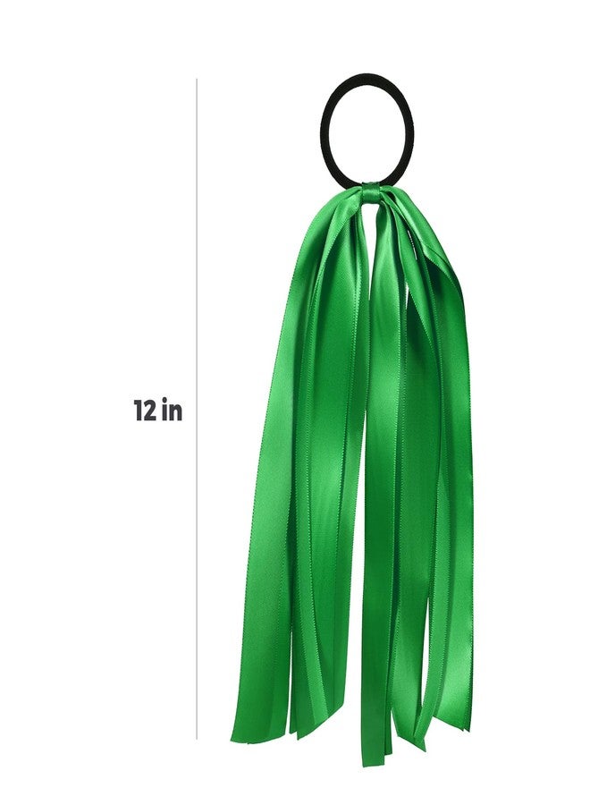melyde Green Ribbon Hair Ties Cheer Long Tassel Elastic Hairbands Handmade Girls Women Ponytail Holder Hair Accessories for Holiday Party - Image 5
